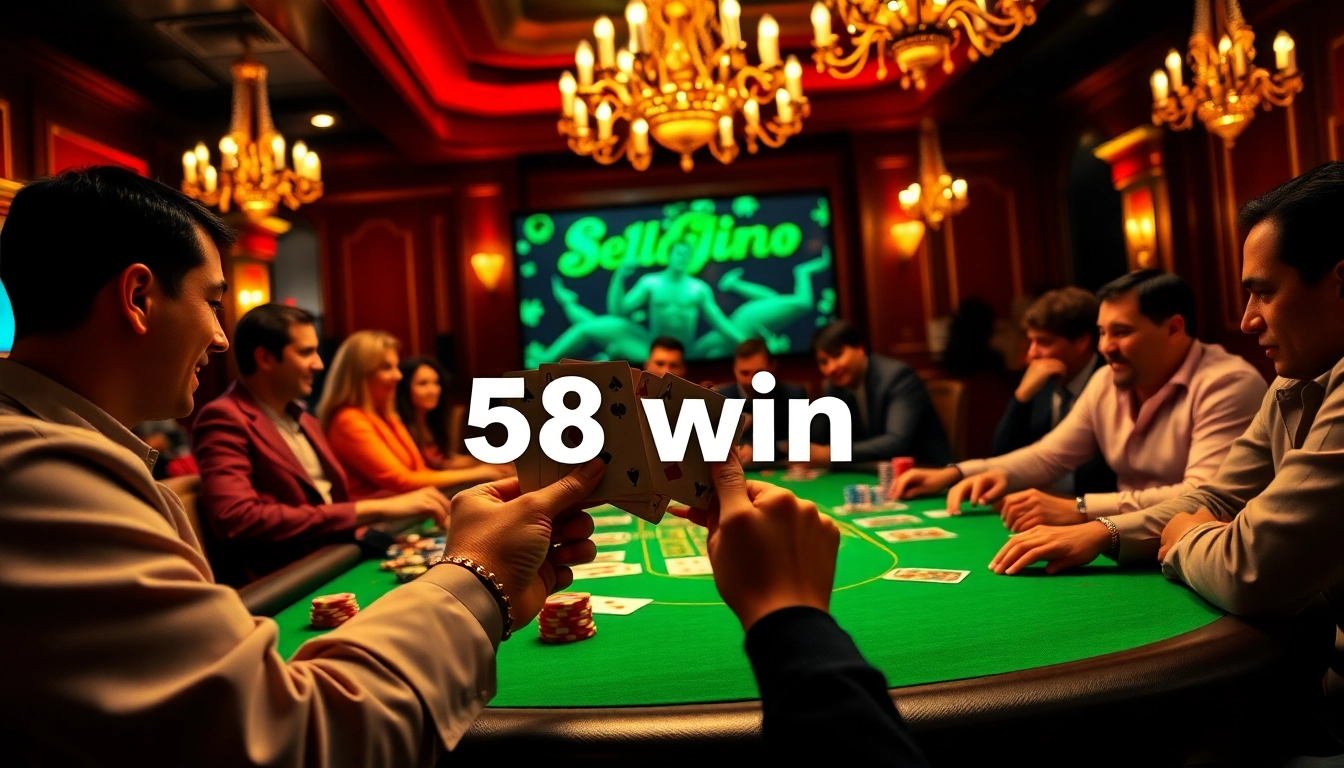 58 win poker chips and cards in an exciting online casino environment.